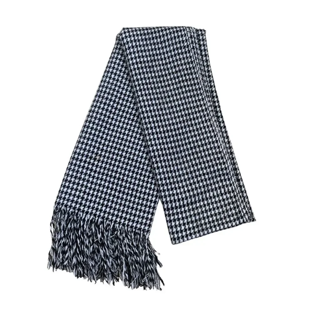 2/$30 Black White Houndstooth Classic Knit Winter Scarf Wrap Fringe